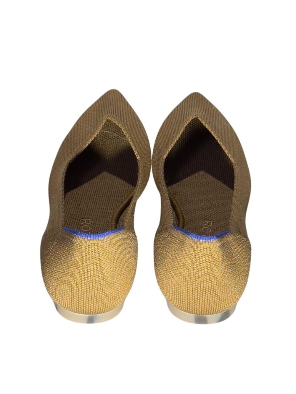 ROTHY'S Womens Pointed-Toe Flats Recycled Knit Bronze/Brown Blue Trim Size 7 - Picture 4 of 11